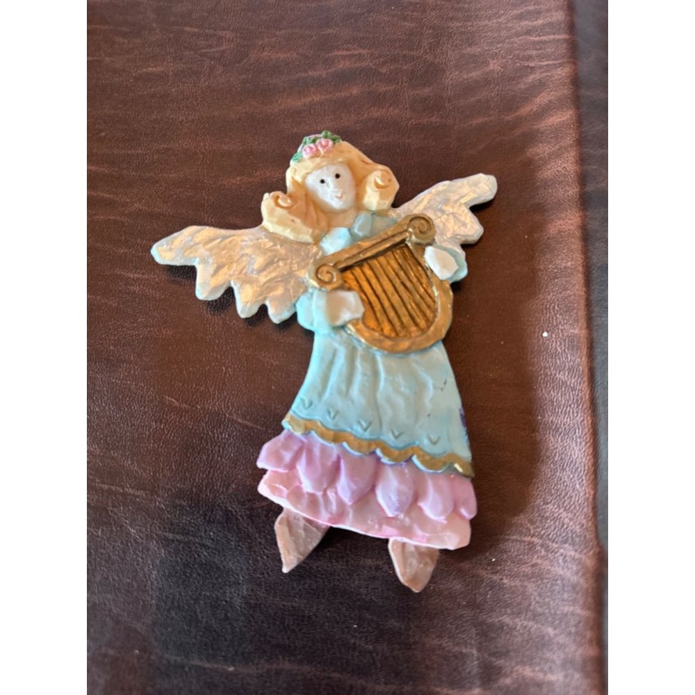 Vintage Angel lady with harp Christmas ornament